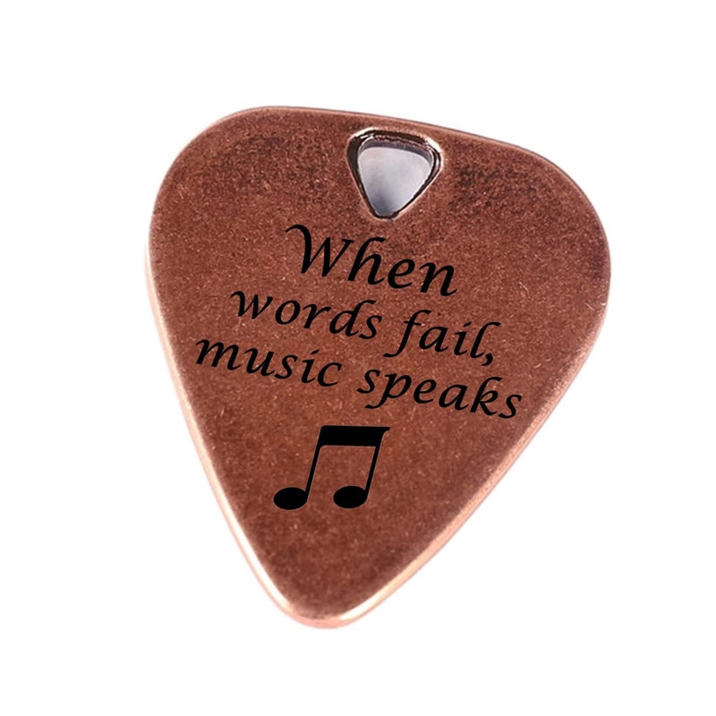 JUPPE Guitar Picks & Bass Picks, Copper Electric Guitar Pick Musician Gift For Guitarist When Words Fail Music Speaks Acoustic Guitar Accessories Gifts (Copper When Words Fail Music Speaks) - Image 1